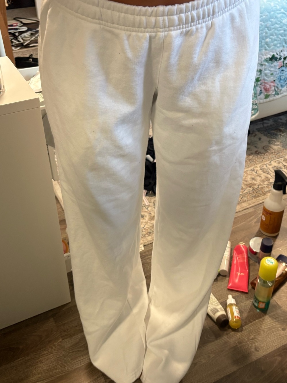 Brandy Melville White Wide-Leg Track Pants